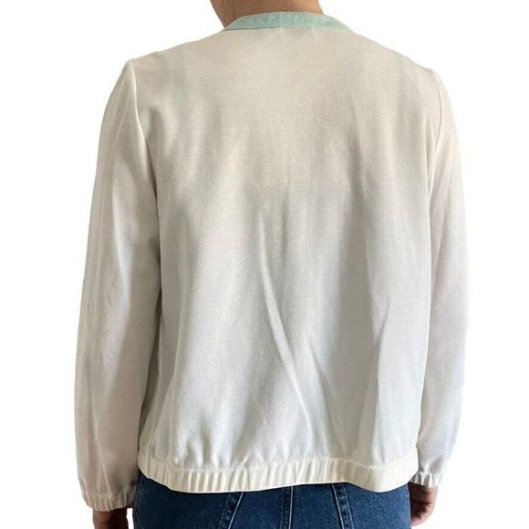 Vintage Womens St. Croix Knits White with Blue Suede Trim Cardigan Preppy Jacket - Picture 7 of 8